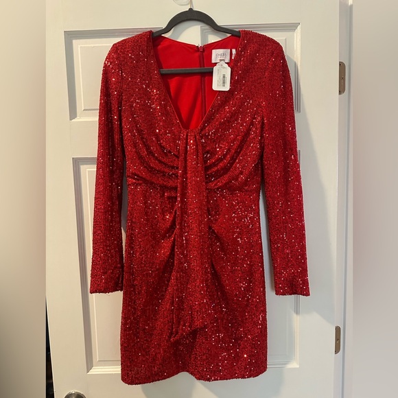 One33 Social Red Sequin Drape Dress Sz 8 - Picture 4 of 11